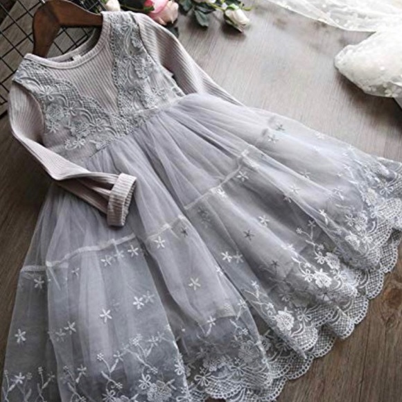 Other - 🌷New! Soft Vintage Gray Cotton Lace Party Dress